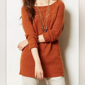 Anthropologie Moth Dashed Pointelle Knit Wool Alpaca Blend Tunic Sweater